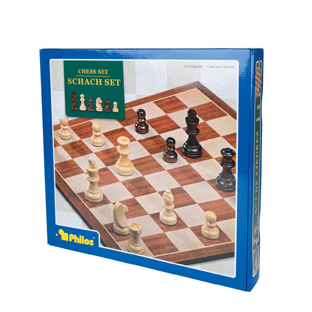Schackset i trä – klassiskt brädspel med hopfällbart bräde och förvaringslåda.