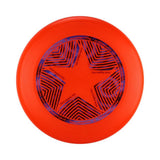 Orange Eurodisc Ultimate Star frisbee (175g) med tryck av en stor röd stjärna, svart och lila mönster. Märkt som "100% Organic Disc"