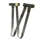 Ett par svarta GIBBON Shoulderstraps med justerbara spännen och en gul logotyp, framställda mot en vit bakgrund.
