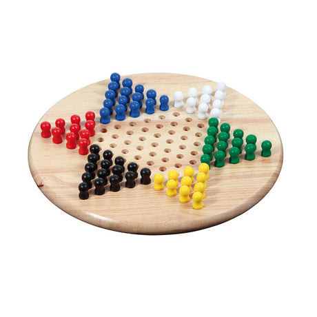 Klassiskt Kinaschack (Halma) från Philos med rund spelplan i trä och sex uppsättningar färgade träpjäser
