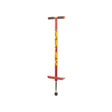 Röd Qu-Ax hoppstylta (Pogo Stick) med gul logotyp, avsedd för barn som väger 20–30 kg