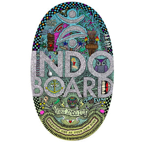 Oval Indo Board balansbräda (deck) i Doodle design med kaotisk, detaljerad grafik i starka färger. Har ankar- och ugglemotiv