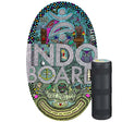 Indo Board Original balansbräda (Doodle design) med kaotisk, färgglad graffiti-liknande grafik, komplett med den svarta rullen