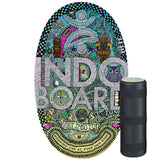 Indo Board Original balansbräda (Doodle design) med kaotisk, färgglad graffiti-liknande grafik, komplett med den svarta rullen