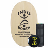 Indo Board Original balansbräda i naturträ med svart logotyp, komplett med rulle och IndoFLO Balance Cushion