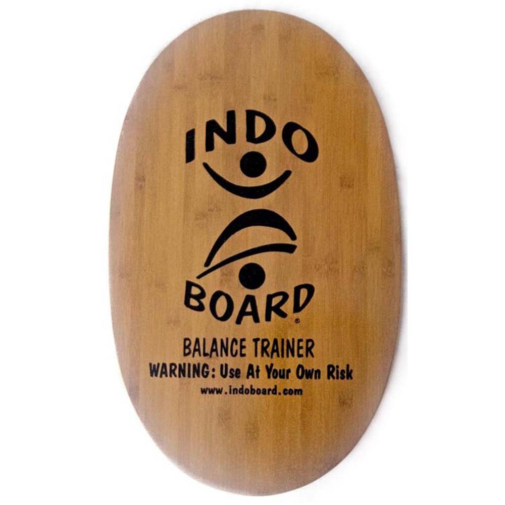 Oval Indo Board balansbräda (deck) i bambu med svart Original-logotyp. Designad för balansträning