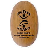 Oval Indo Board balansbräda (deck) i bambu med svart Original-logotyp. Designad för balansträning