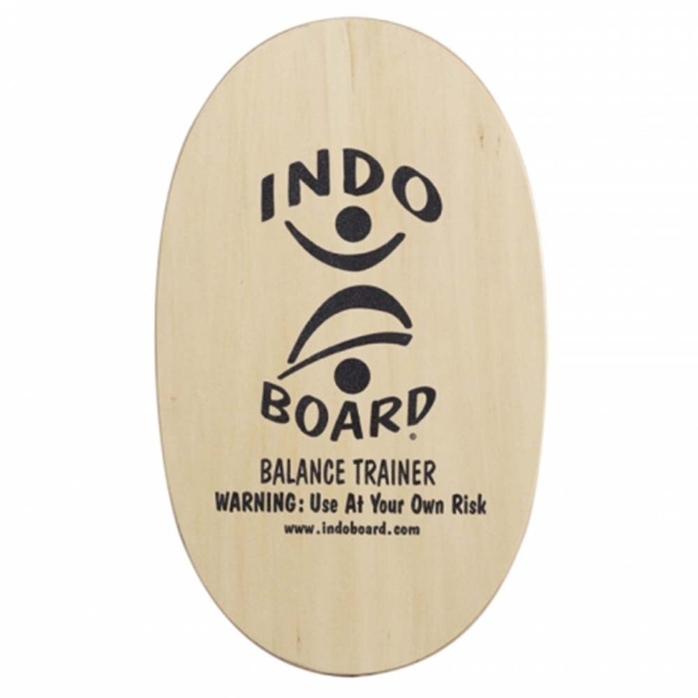 Oval Indo Board balansbräda (deck) i naturträ med svart Original-logotyp