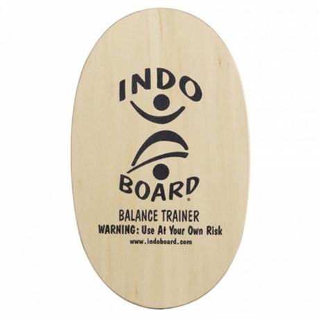 Oval Indo Board balansbräda (deck) i naturträ med svart Original-logotyp