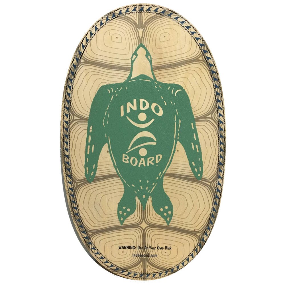 Oval Indo Board balansbräda (deck) i björkplywood med grön Sea Turtle/sköldpaddsdesign och halkfri yta