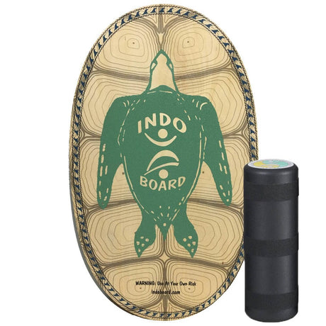 Indo Board Original balansbräda (Sea Turtle design) i björkplywood med tillhörande svart rulle för coreträning