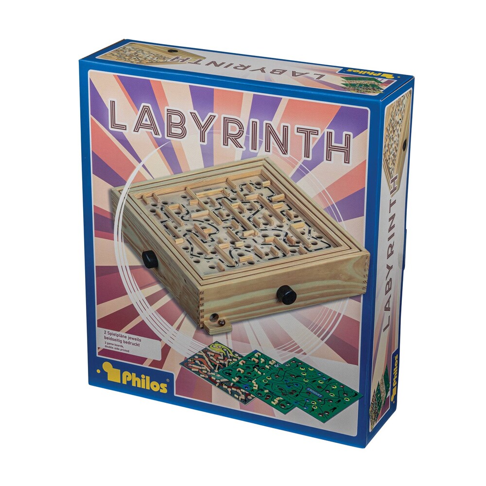 Labyrinth (4 varianter) – skicklighetsspel i trä (framsida av förpackning)