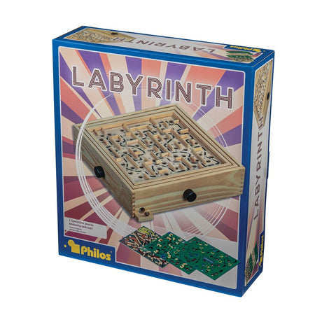 Labyrinth (4 varianter) – skicklighetsspel i trä (framsida av förpackning)