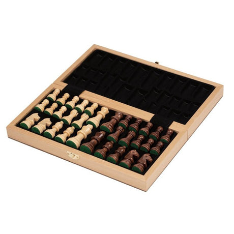 Schack Classic 33 mm – traditionellt schackset i trä med hopfällbart bräde och förvaring.