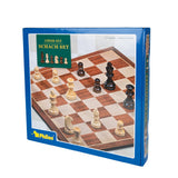 Schackset i trä – klassiskt brädspel med hopfällbart bräde och förvaringslåda.