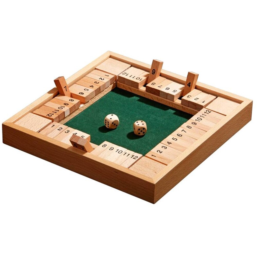 Shut The Box 4-player pedagogiskt tärningsspel i trä med 12 klappar