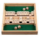 Shut The Box 12er 2-player spel i hevea-trä med klappar och tärningar