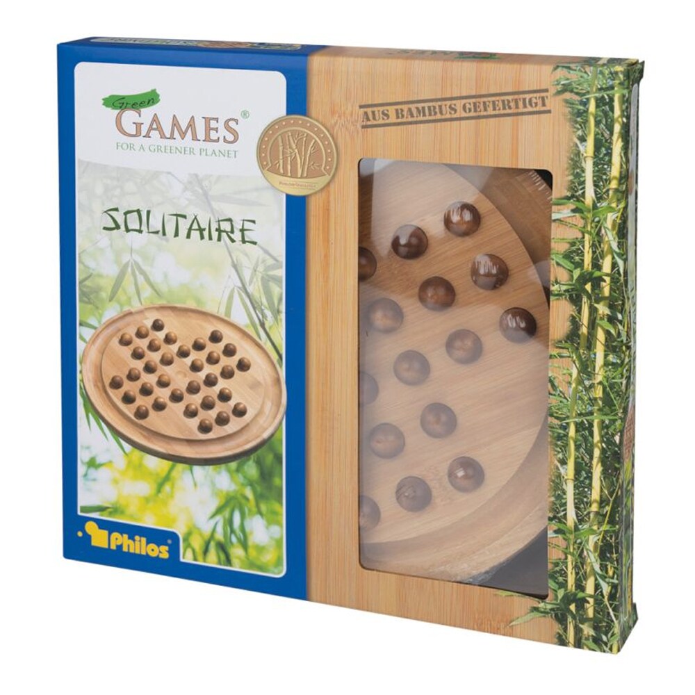 Solitaire Large Bamboo – brädspel i bambu från Philos Green Games i förpackning (framsida)