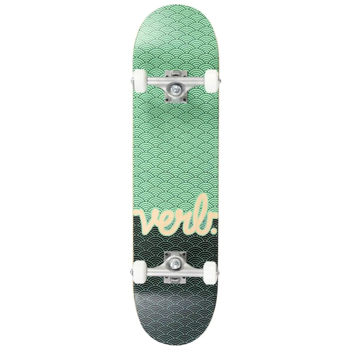 Verb Waves komplett skateboard – undersida med grafik och double kicktail