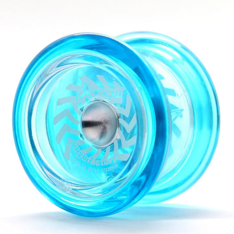 Yoyo Arrow Blue – blå yojo sedd framifrån med klassisk konkav form