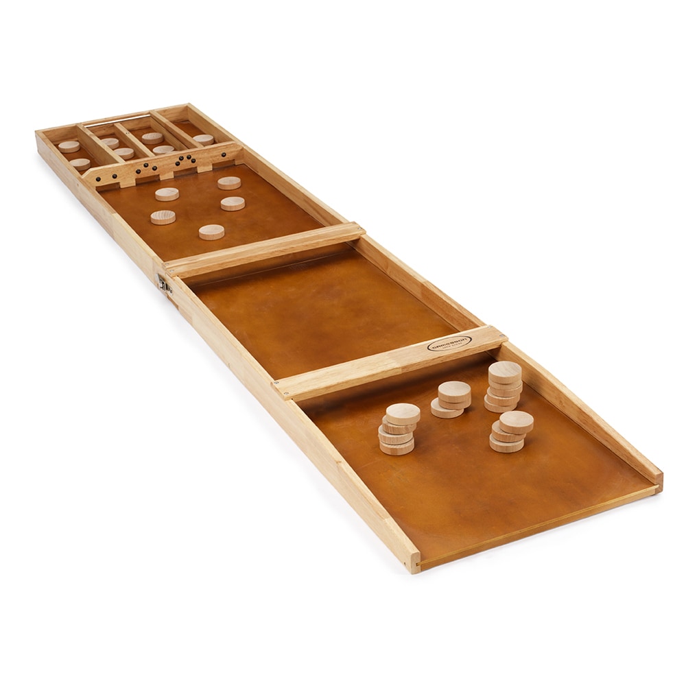 Dutch Shuffle – vikbar 200 cm shuffleboard i trä uppställt för spel