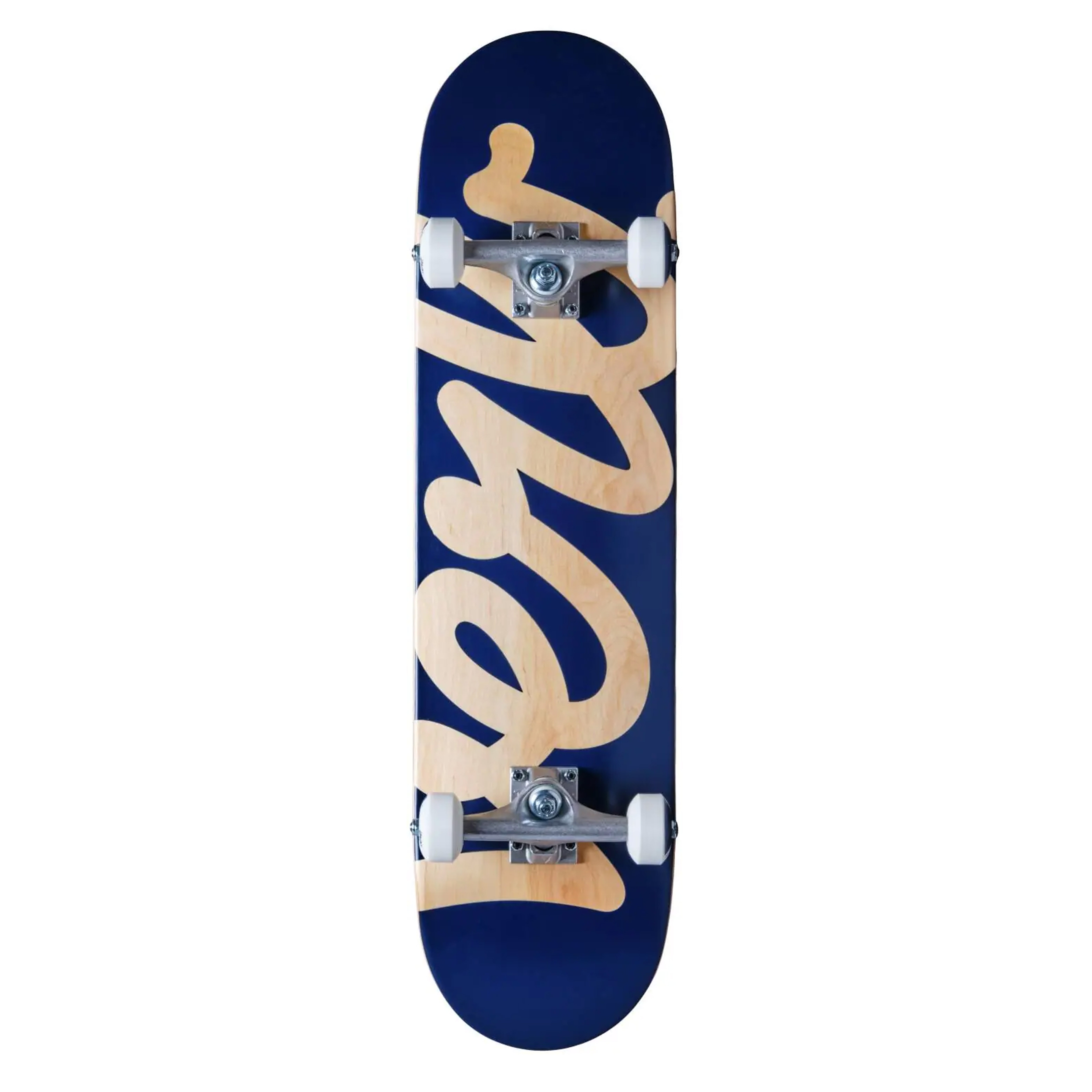 Verb Script komplett skateboard – undersida uppifrån med grafik och double kicktail