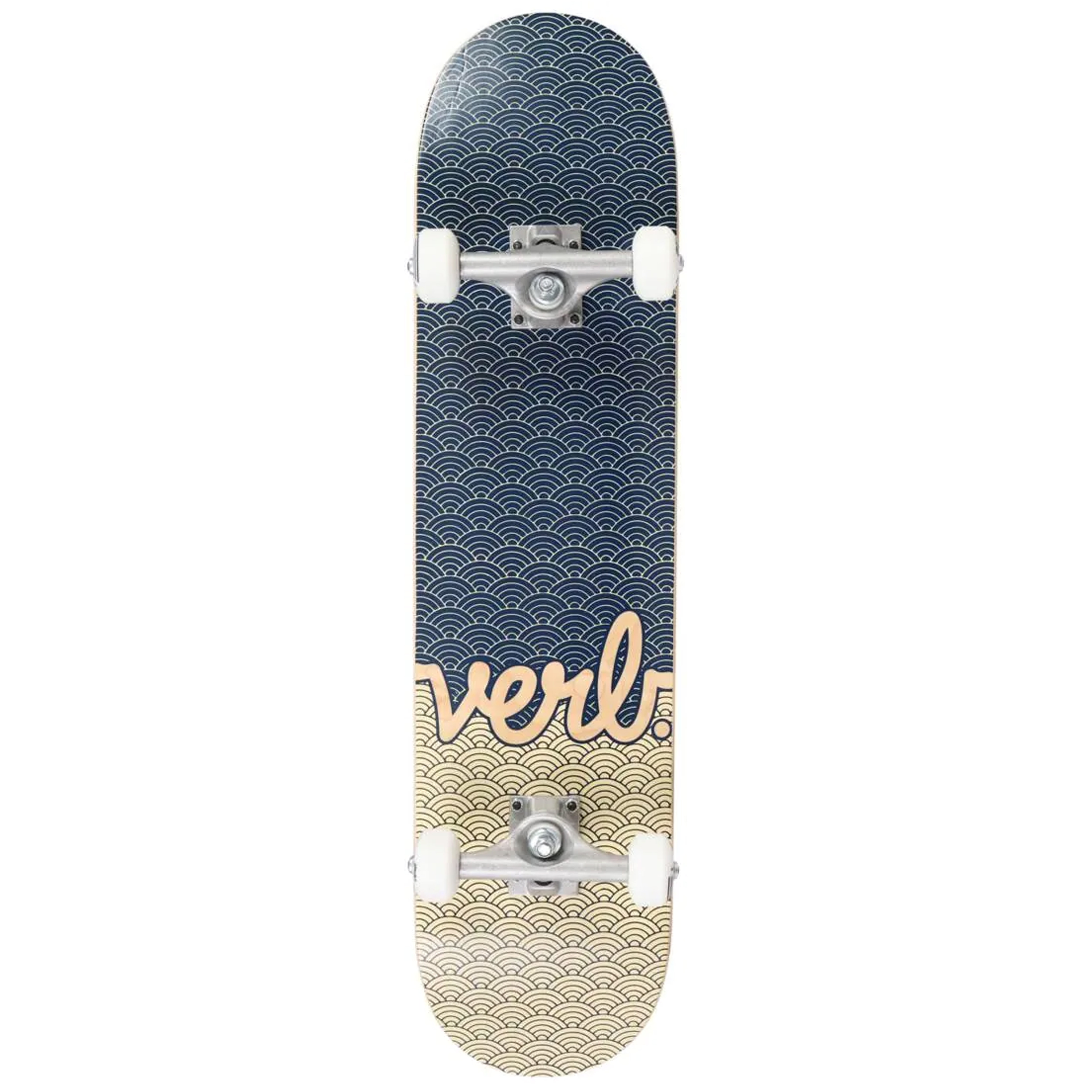 Verb Waves komplett skateboard – undersida med grafik och double kicktail